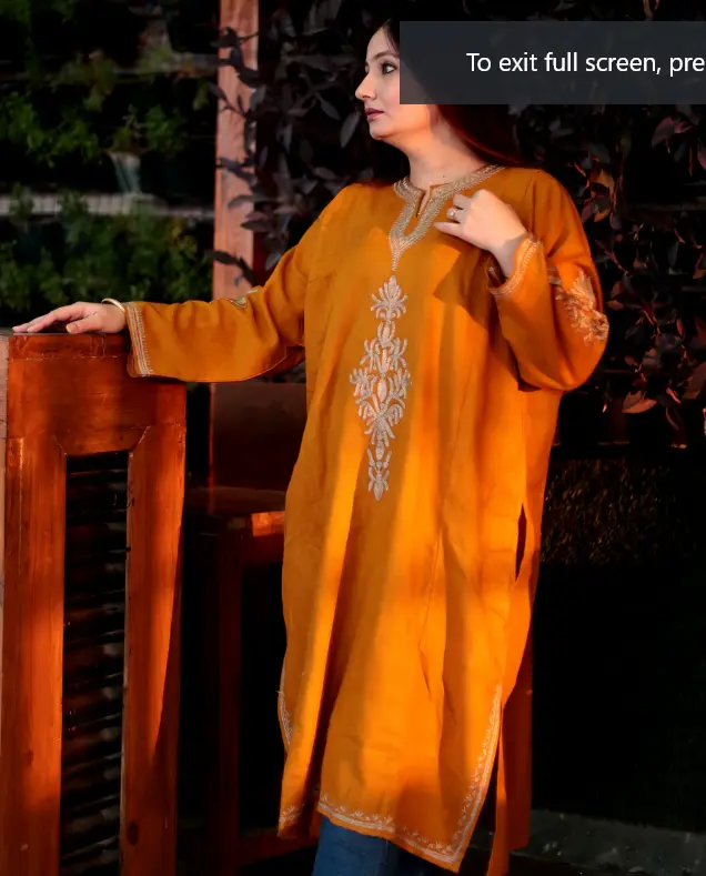 womens mustard embroidered pheren