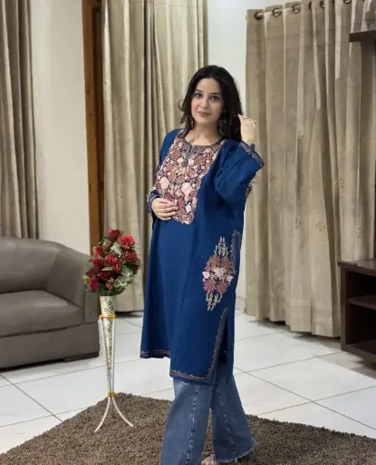 kashmiri womens aari work blue pharen